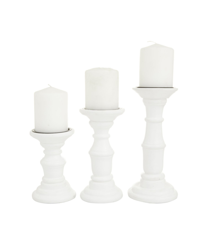 Rosemary Lane Wood Traditional Candle Holder, Set Of 3 In White