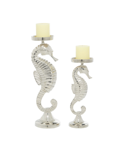 Rosemary Lane Coastal Candle Holder, Set Of 2 In Silver-tone