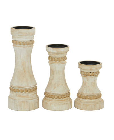 Rosemary Lane Wood Natural Candle Holder, Set Of 3 In Cream