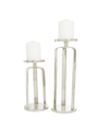 Cosmoliving By Cosmopolitan Modern Candle Holder, Set Of 2 In Silver-tone