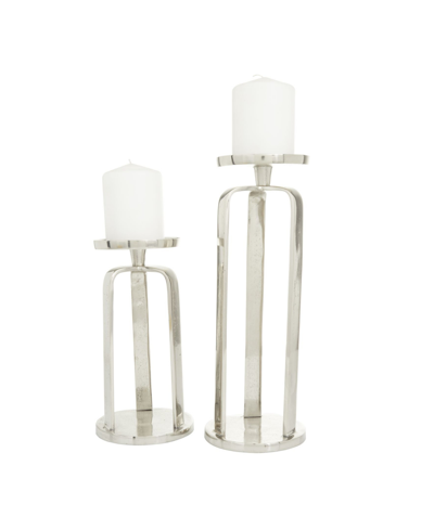 Cosmoliving By Cosmopolitan Modern Candle Holder, Set Of 2 In Silver-tone