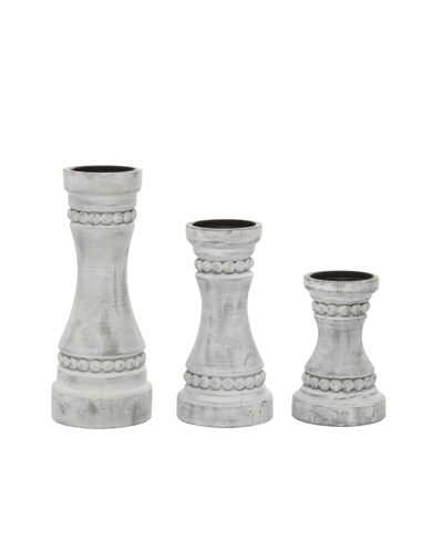 Rosemary Lane Wood Natural Candle Holder, Set Of 3 In Gray