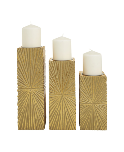Cosmoliving By Cosmopolitan Mdf Contemporary Candle Holder, Set Of 3 In Gold-tone