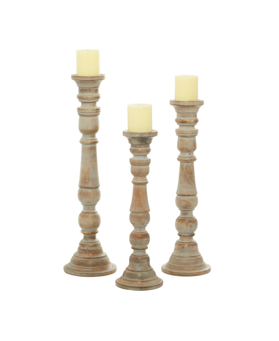 Rosemary Lane Set Of 3 Brown Mango Wood Traditional Candle Holder, 24", 21", 17" In Rustic Brown