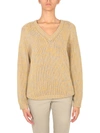 Aspesi Textured Knit V-neck Sweater With Long Sleeves In Yellow