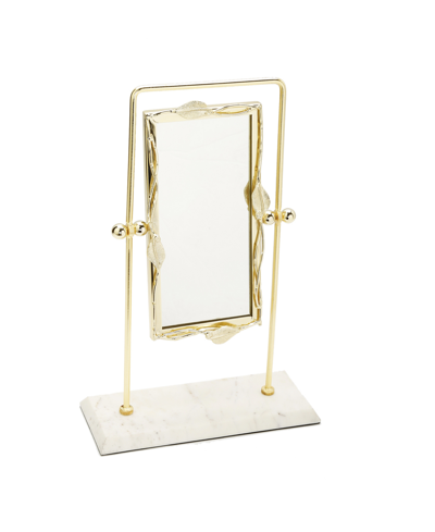 Classic Touch Rectangular Table Mirror Leaf Border Marble Base, 5" X 17" In Gold-tone