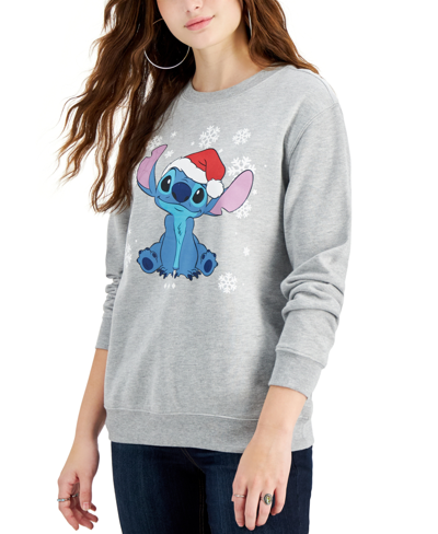 Disney Juniors' Stitch Santa Hat Sweatshirt In Heather Grey