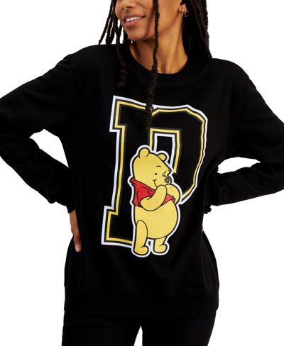 Disney Juniors' Pooh Bear Collegiate Sweatshirt In Black