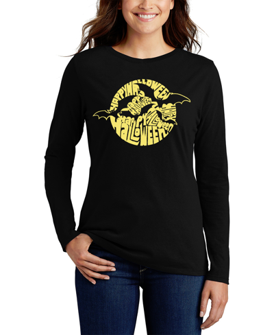 La Pop Art Women's Halloween Bats Word Art Long Sleeve T-shirt In Black