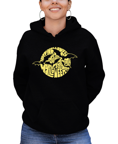 La Pop Art Women's Halloween Bats Word Art Hooded Sweatshirt In Black