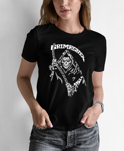 La Pop Art Women's Grim Reaper Word Art T-shirt In Black