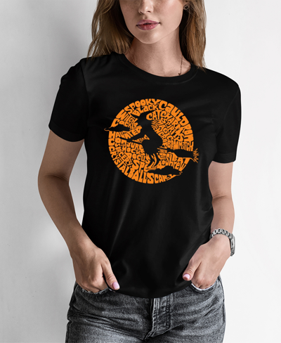 La Pop Art Women's Spooky Witch Word Art T-shirt In Black