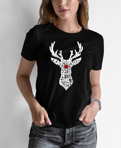 La Pop Art Women's Santa's Reindeer Word Art T-shirt In Black
