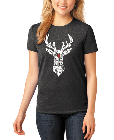 La Pop Art Women's Premium Blend Santa's Reindeer Word Art T-shirt In Black