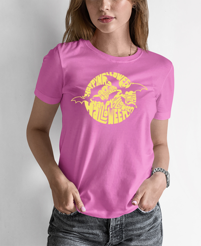 La Pop Art Women's Halloween Bats Word Art T-shirt In Pink