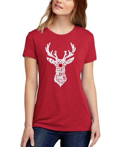 La Pop Art Women's Premium Blend Santa's Reindeer Word Art T-shirt In Red