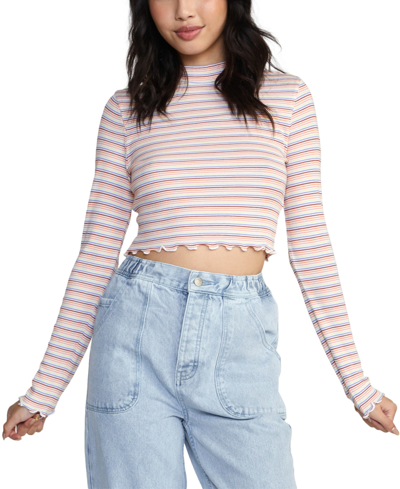 Rvca Juniors' Save Long-sleeved Striped Top In Whisper White