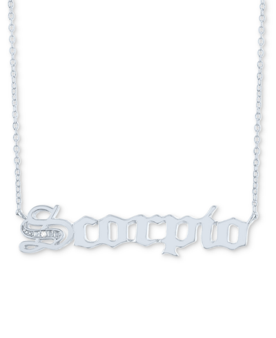 Macy's Diamond Accent Zodiac Name 18" Pendant Necklace In Sterling Silver Or 14k Gold-plated Sterling Silve In Scorpio Sterling Silver