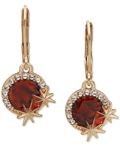 Lonna & Lilly Gold-tone Pave & Stone Star Drop Earrings In Wine