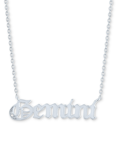 Macy's Diamond Accent Zodiac Name 18" Pendant Necklace In Sterling Silver Or 14k Gold-plated Sterling Silve In Gemini Sterling Silver