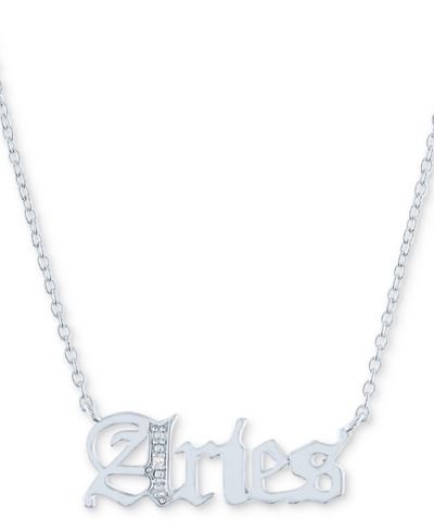 Macy's Diamond Accent Zodiac Name 18" Pendant Necklace In Sterling Silver Or 14k Gold-plated Sterling Silve In Aries Sterling Silver