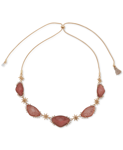 Lonna & Lilly Gold-tone Pave Star & Color Stone 18" Adjustable Statement Necklace In Wine