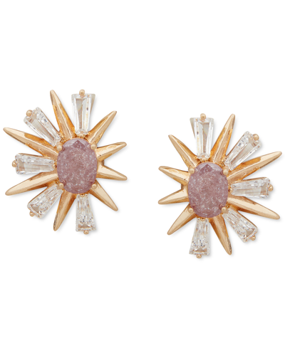 Lonna & Lilly Gold-tone Cubic Zirconia & Crackled Stone Starburst Button Earrings In Wine