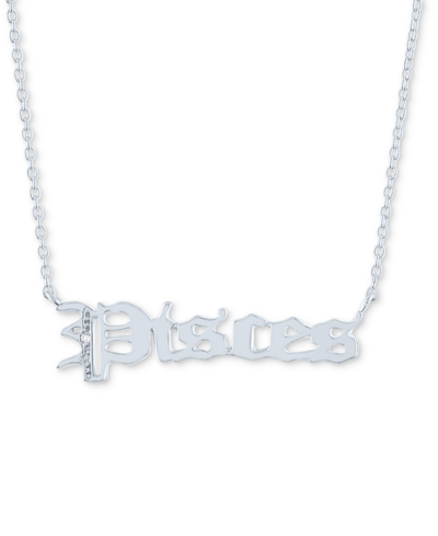Macy's Diamond Accent Zodiac Name 18" Pendant Necklace In Sterling Silver Or 14k Gold-plated Sterling Silve In Pisces Sterling Silver