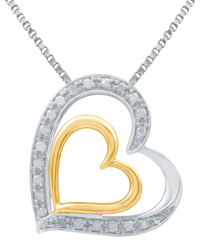 Marsala Diamond Double Heart 18" Pendant Necklace (1/4 Ct. T.w.) In Sterling Silver & 14k Gold-plate In Sterling Silver  Gold-plate