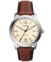 FOSSIL MEN'S HERITAGE AUTOMATIC BROWN LEATHER STRAP WATCH 43MM