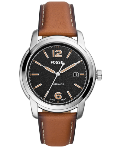 Fossil Men's Heritage Automatic Brown Leather Strap Watch 43mm In Black / Brown