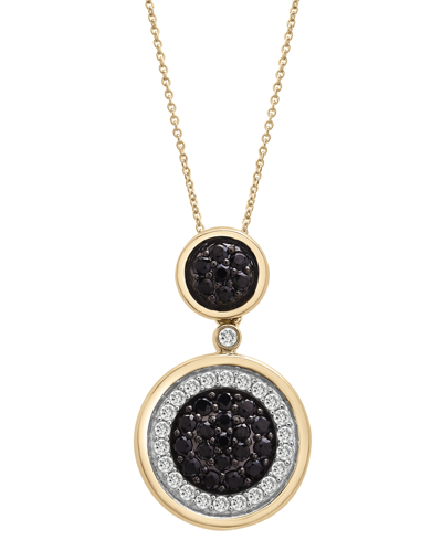 Wrapped In Love Black Diamond (1/2 Ct. T.w.) & White Diamond (1/4 Ct. T.w.) Double Circle Pendant Necklace In 14k Go In Yellow Gold