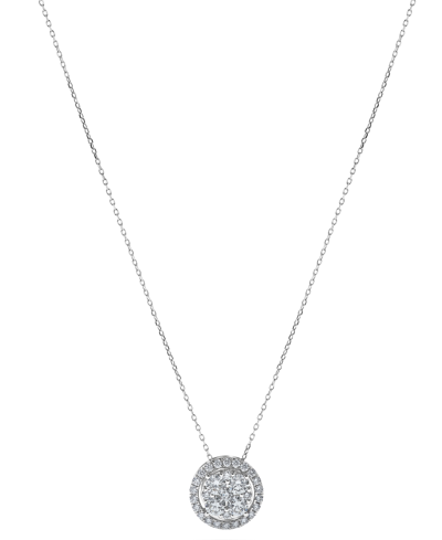 Macy's Diamond Halo Cluster 18" Pendant Necklace (1/2 Ct. T.w.) In 14k White Gold