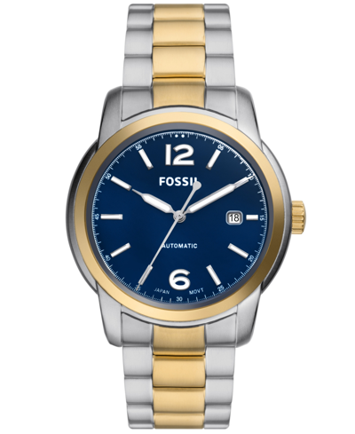 Fossil Men's Heritage Automatic Two-tone Stainless Steel Bracelet Watch 43mm In Blue/two Tone