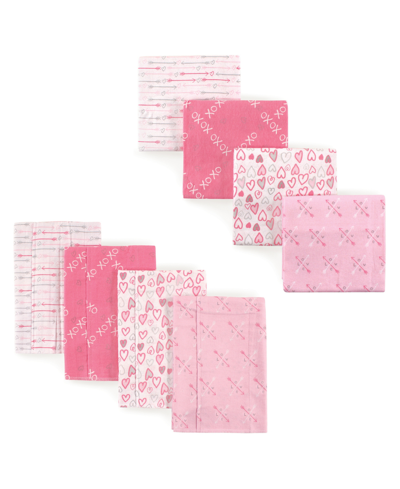 Luvable Friends Baby Girls Flannel Burp Cloths And Receiving Blankets, 8-piece Set In Pink