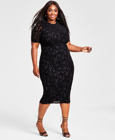 Nina Parker Plus Size Sheer Leopard-print Flocked-velvet Midi