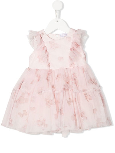 Monnalisa Babies' Teddy Bear Print Dress In Pink
