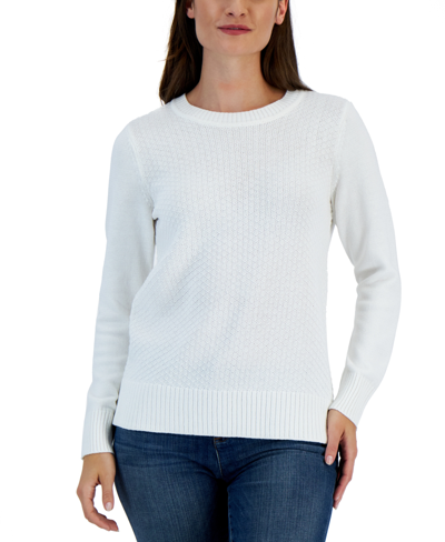 Karen Scott Women's Cotton Zigzag Sweater, Created For Macy's In Winter White