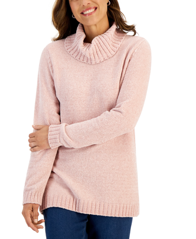 Karen Scott Women's Chenille Cowlneck Sweater, Created For Macy's In Blush