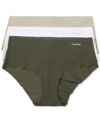 Calvin Klein Women's Invisibles 3-pack Hipster Underwear Qd3559 In White/winter Linen/money Tree
