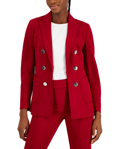 Anne Klein Womens Three Button Business Double-breasted Blazer In Titan Red