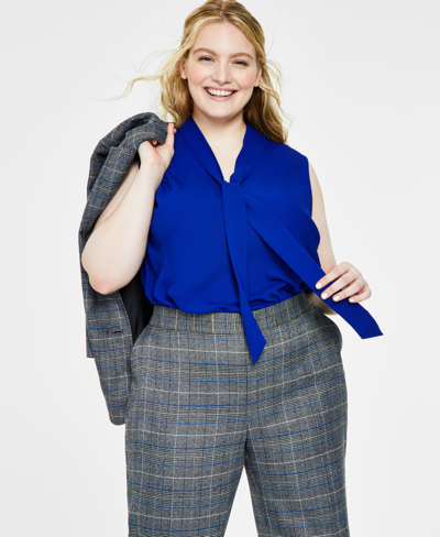 Kasper Plus Size Bow Top In Royal Blue