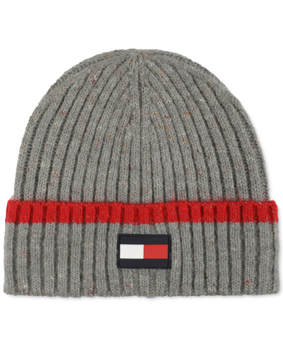 Tommy Hilfiger Men's Rubber Flag Patch Tipped Cuff Hat In Heather Grey