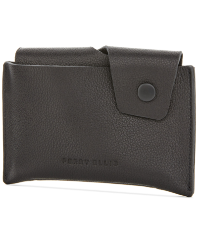 Perry Ellis Portfolio Men's Slick Logo Embossed Leather Card Case In Black