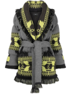 Alanui Icon Belted Fringed Quilted Wool-jacquard Down Jacket In Grey