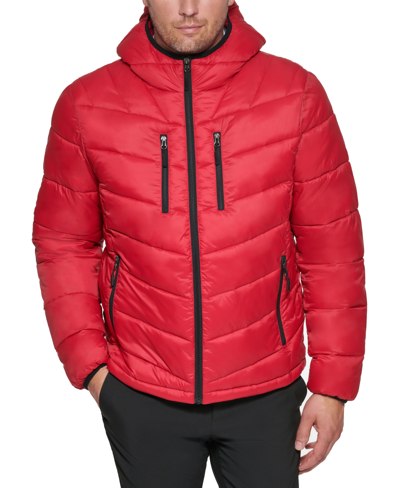Club Room Men's Chevron Quilted Hooded Puffer Jacket, Created For Macy's In Red