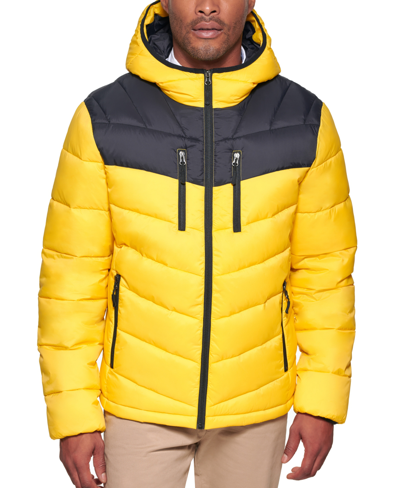 Club Room Men's Chevron Quilted Hooded Puffer Jacket, Created For Macy's In Yellow