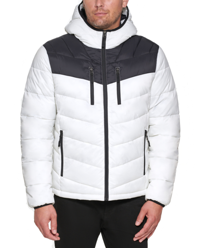 Club Room Men's Chevron Quilted Hooded Puffer Jacket, Created For Macy's In Ice