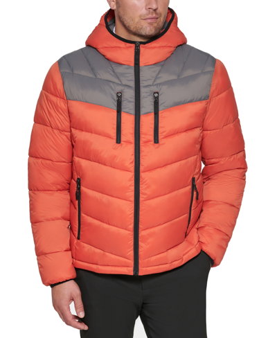 Club Room Men's Chevron Quilted Hooded Puffer Jacket, Created For Macy's In Orange