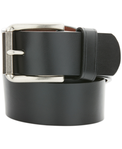 Perry Ellis Portfolio Men's Faux Leather Matte Feather-edged Dress Belt In Black